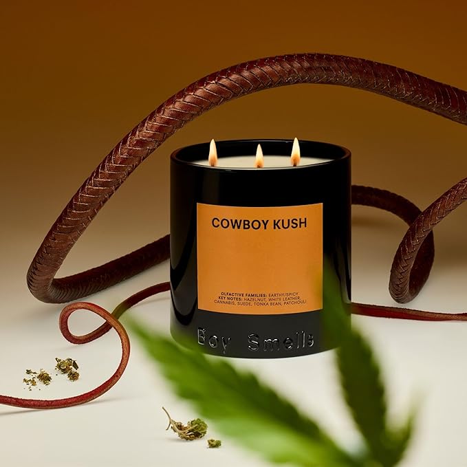 Boy Smells - Cowboy Kush Scented Candles for Men and Women - 27 oz - Soy, Coconut Wax Candle Blend - Aromatic Candles for Home with Suede, Saffron and Patchouli - 100-Hour Burn - Cotton Wick