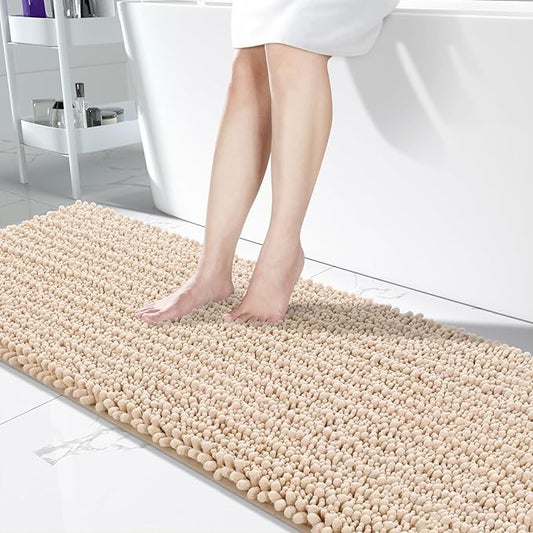 Yimobra Bathroom Runner Rug 70x24 Inch - Extra Long Non Slip Chenille Bath Mat, Soft & Absorbent, Machine Washable Shaggy Hallway Carpet for Vanity Tub Shower, Light Brown Home Decor Accessories