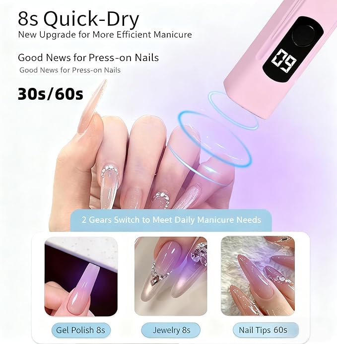 Kylara Handheld UV Light for Gel Nails,60Min Long-Lasting Mini UV Nail Lamp with LED Screen,Cordless LED Nail Dryer for Quick Manicures Portable Fast Cure Lamp for Nail Art,Home and Travel Use