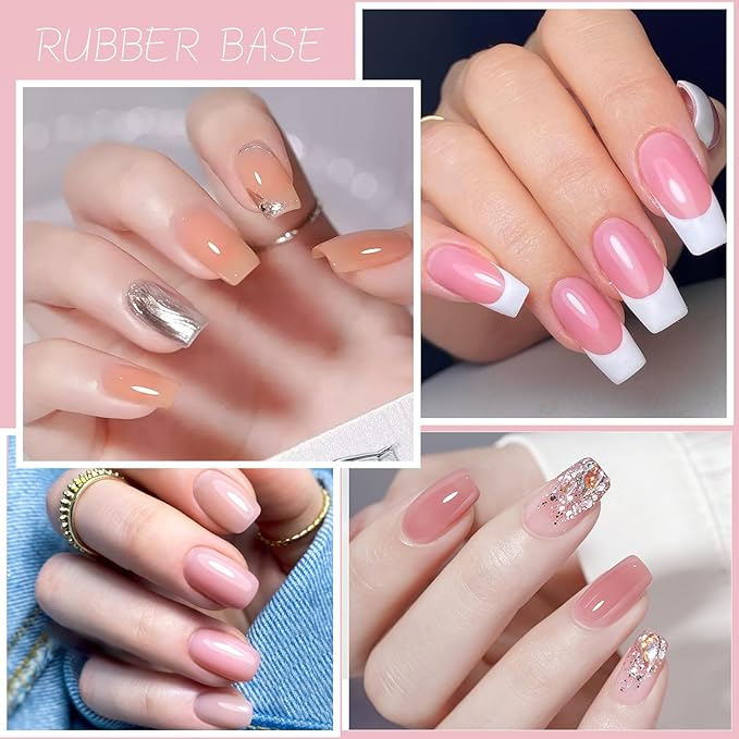 VENALISA Rubber Base Gel Nail Polish Set of 6 Colors Clear Jelly Nude Pink Rubber Base Coat Kit Transparent Soak Off UV Gel Salon Nail Art DIY at Home Manicure