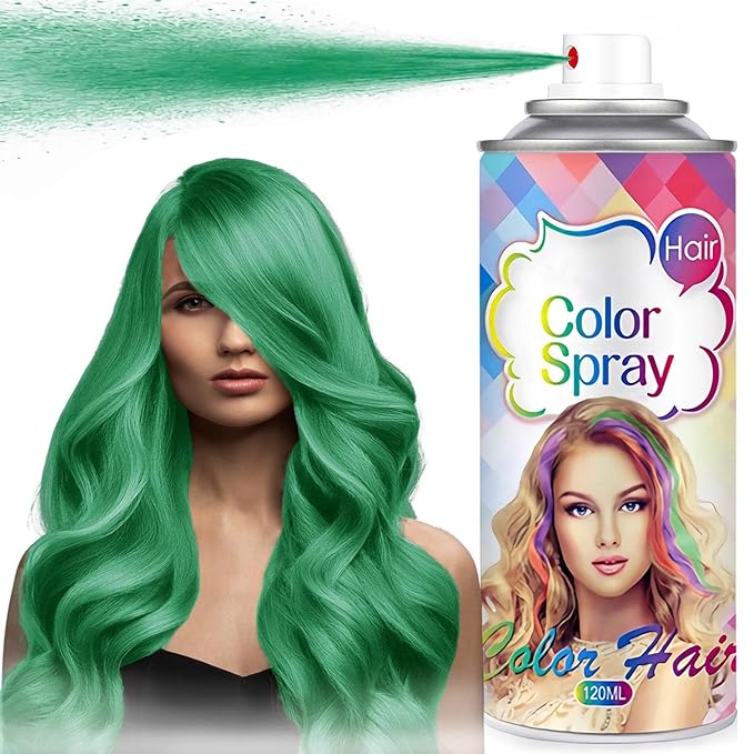 Temporary Hair Color Spray for Women and Kids, One-Time Use Hair Color Wax, Washable Disposable Natural Hair Spray Hair Strong Style for Party, Hollowen, Cosplay (Green, 120ML)
