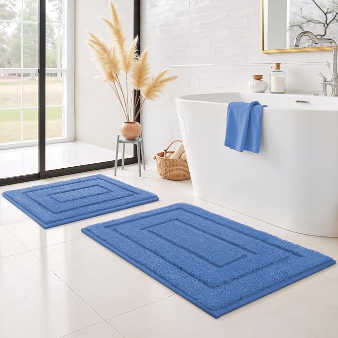 GRANNY SAYS Bathroom Rugs Sets 2 Piece,Soft Bath Mats for Bathroom, Bath Rugs Non Slip Washable, Absorbent Bath Rug for Tub, Shower and Toilet, Bath Mat Set (Blue, 20" x 32" + 16" x 24")