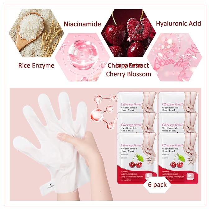 Hand Masks Moisturizing Gloves,6 Pairs Hydrating Hand Peel Masks Gift Set for Dry Cracked Hands Care,Long-lasting and Non-greasy Hand Moisturizer Gloves for Women B