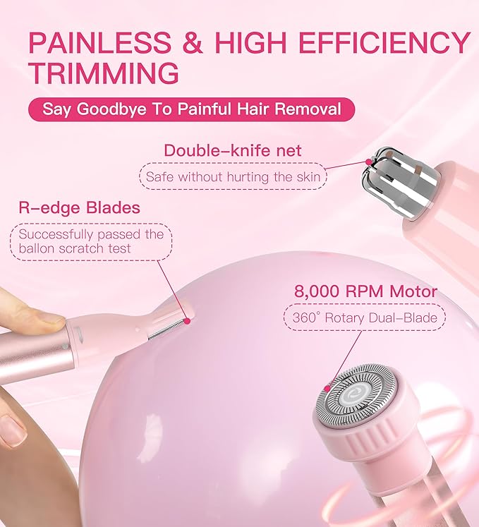 Nose Hair Trimmer for Women 3in1 Facial Hair Removal Trimmers- Rechargeable, Waterproof, Portable with Travel Bag- Trims Nose, Ear, Eyebrow, Peach-Fuzz, Lips, Chin Face Hair Remover (Rose Pink)