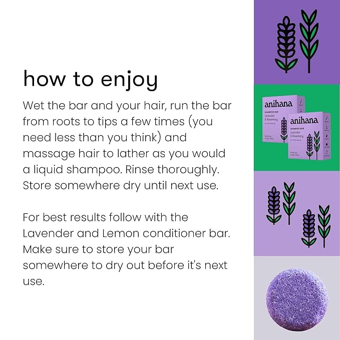ANIHANA Shampoo Bar for Thin Fine Oily Hair Gives Hair Volume & Body Natural Healthy Look and Shine Paraben Free Lavender and Rosemary 2.29 oz