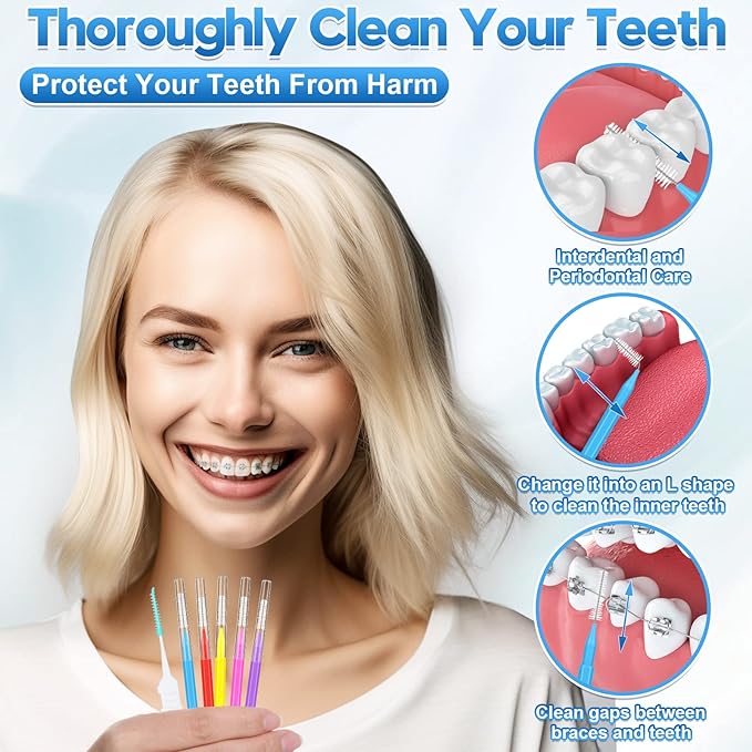 300 Pcs Interdental Brushes for Braces, 6 Size Soft and Bendable Braces Brush for Cleaning, Toothpick Dental Tooth Flossing Head Oral Dental Hygiene Flosser Teeth Gum Braces Tooth Cleaning Tool