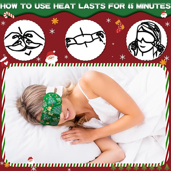Bonuci 90 Pcs Christmas Steam Eye Masks Bulk for Dry Eyes Disposable Heating Eye Mask for Spa Sleep Warm Compress Stress Dark Circle Relief Puffiness and Relaxation Gifts Christmas Stocking Stuffer