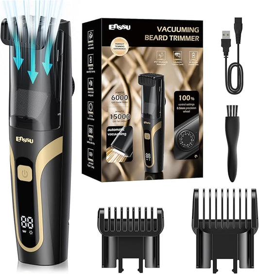 Beard Trimmer for Men - Electric Cordless Vacuum Mens Beard Trimmer with Adjustable 20 Length Setting,Waterproof Mustache Trimmer with Ceramic Blade for Precision Facial Hair