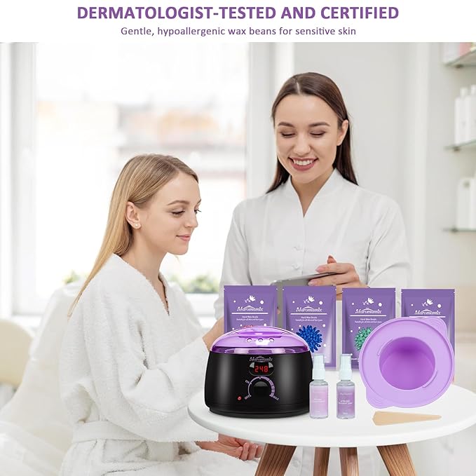 Waxing Kit -Digital Wax Warmer Machine for Hair Removal with 4 Packs of Hard Wax Beads & Silicone Pot for Full Body, Legs, Face, Eyebrows, Bikini, Brazilian at Home Waxing Kit for Women Men