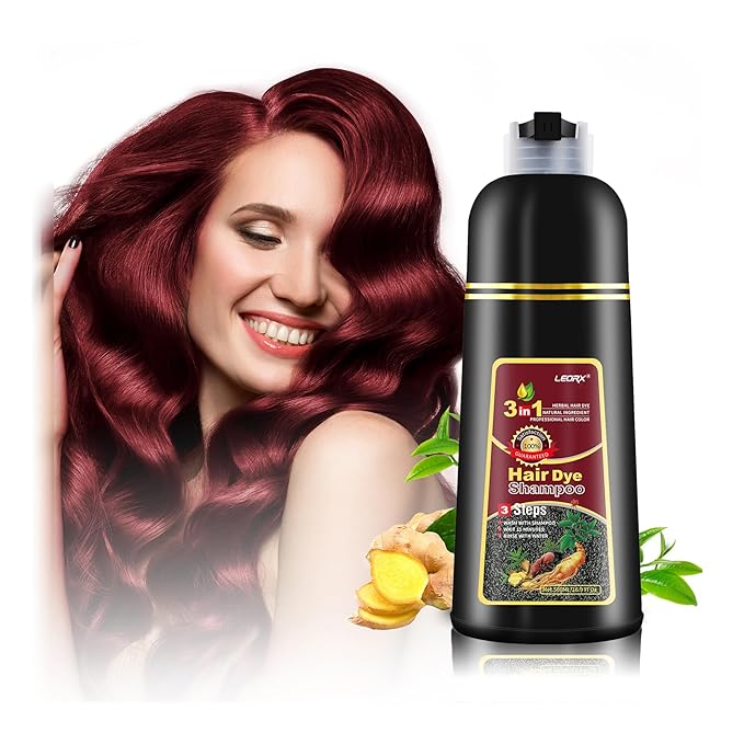 Leorx Hair Dye shampoo, 3 In 1 Deep Wine Red Color Shampoo Hair Dye For Refresh Hair Instant Herbal Coloring Shampoo For Women&Men - Tintes Para El Cabello Profesional