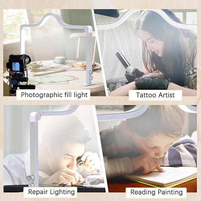 KEDAO Nail Light for Desk Half Moon Light for Nail Desk 34Inch Foldable LED Table Lamp Manicure for Table Adjustable Dimmable Half Moon Lamp for Lash Beauty Tattoos Crafts White