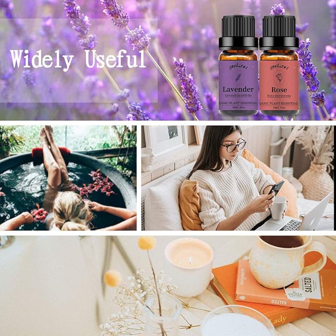 yethious 2 Pack Lavender Rose Essential Oil Set 100% Pure Organic Lavender Aromatherapy Oil Rose Fragance Oil for Diffuser Essential Oil Set