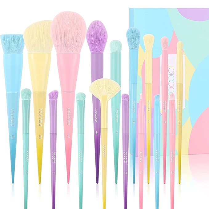 Docolor Makeup Brushes 17 Pcs Colourful Makeup Brush Set Premium Synthetic Kabuki Foundation Blending Face Powder Blush Concealers Eyeshadow Rainbow Makeup Brush Travel Friendly Valentine's Day Gift