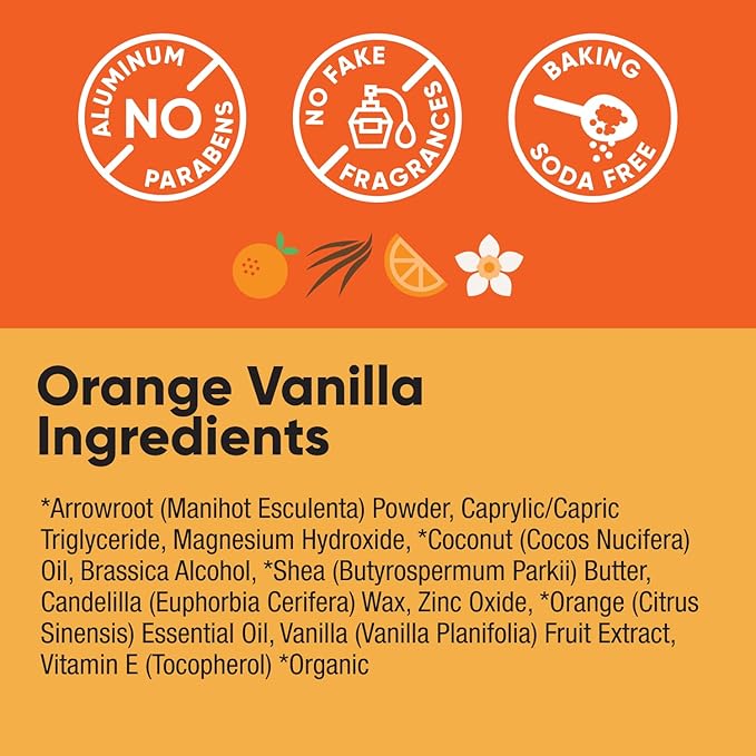 Pretty Frank Natural Aluminum-Free Deodorant Stick, Baking Soda-Free, Orange Vanilla (2-Pack) | Sensitive Skin Friendly, Effective Odor Control for Women & Men, Organic Ingredients and Essential Oils