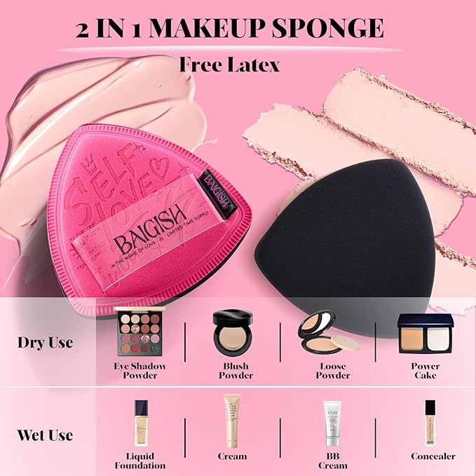 Makeup Sponge Set For Foundation Concealer, Triangle Powder Puff Soft Sponges Blender, Latex Free Blender Sponge For Liquid, Cream, and Powder Seamless & Flawless Makeup (RoseRed 3Pack)