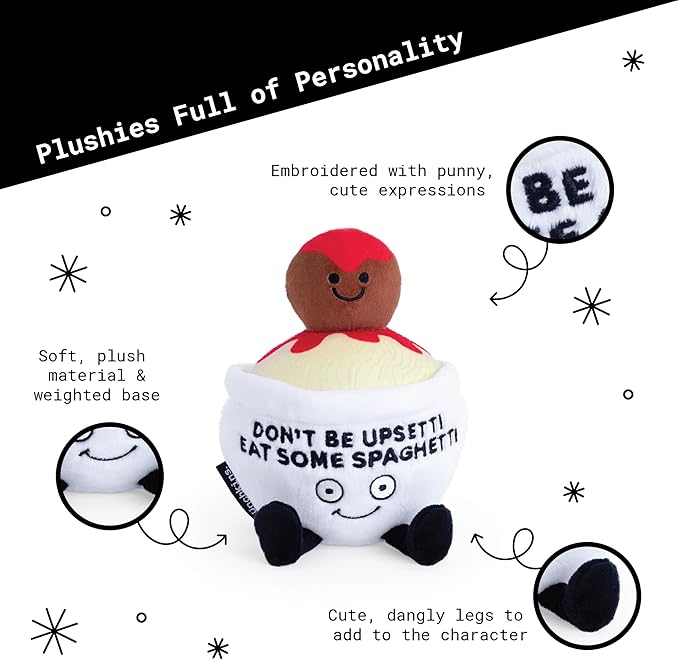 Punchkins Spaghetti Plushie - Don't Be Upsetti, Eat Some Spaghetti Sassy Spaghetti & Meatball Plush, Gift for Food Lovers, Cute Plush Toy for Gifting