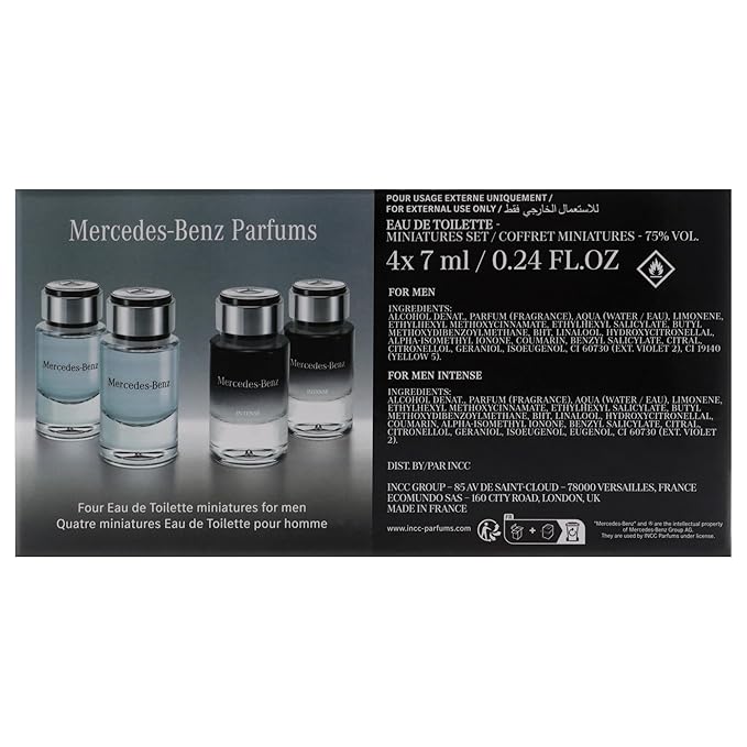 Mercedes-Benz Giftset - Mini Mens Cologne Set - For Men, For Men Intense - Long Lasting Cologne for Men - Men's Fragrances - Perfume for Men - 4 Pc
