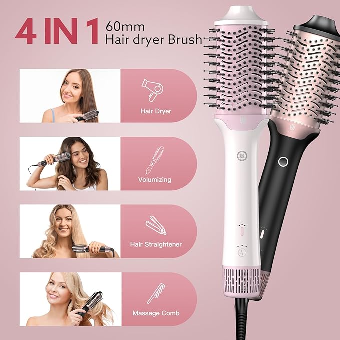 Blow Dryer Brush Hair Dryer | One-Step Hot Air Brush with Oval Volumizer High-Speed Hair Styler with Negative Ions for Drying & Smoothing & Volumizing for All Hair Types 110000 RPM Black