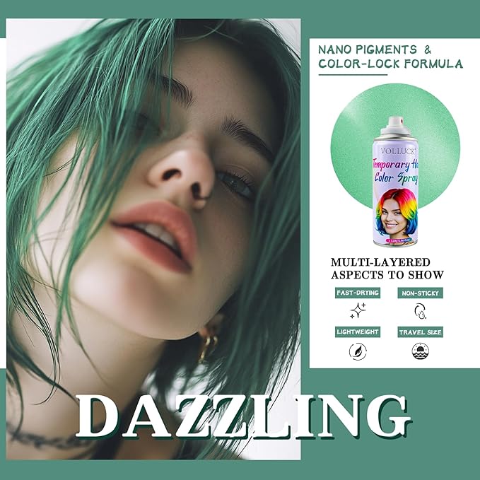 Hair Color Spray, Temporary Hair Dye for Women & Men, Vibrant Colors Hair Wax Gray Hair Cover for Party, Halloween, Cosplay (Emerald Green, 120 ML)