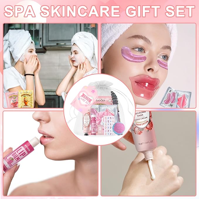 144 PCS Spa Party Supplies for Girls and Women, Favors Include Face Masks Skincare, Hand Cream, Lip Balm, Eye Mask, Lip Mask, Foot Bath Bombs, Hair Tinsel, Spa Birthday Sleepover Party Supplies
