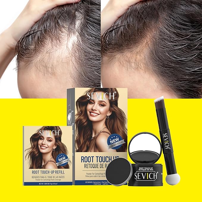 SEVICH Magnetic Hairline Powder with Brush | Refillable Root Touch Up for Sparse Hairlines & Gray Coverage | Waterproof, Sweat-Proof & Smudge-Proof | Natural & Invisible Hair Concealer (Black)