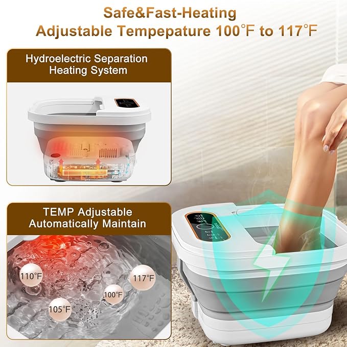 Collapsible Foot Spa Bath with Heat, Touch Screen, Remote Control, Massage Rollers, Timer, Bubble, Foot Pedicure Kit, Temperature Control Pedicure Foot Spa, Foot Bath