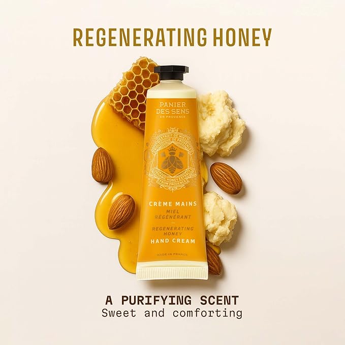 Panier des Sens - Small Hand Cream for Dry Cracked Hands – Honey Mini Hand Lotion for Dry Skin - With Shea Butter and Honey Extract - Hand Care 97% Natural Ingredients - Travel Size 1 floz
