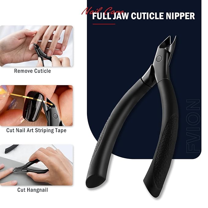 FVION Cuticle Trimmer – Professional Cuticle Nippers, Rubber Coated Handle Manicure Tools – Stainless Steel Cuticle Cutter for Nails (5mm), Dark