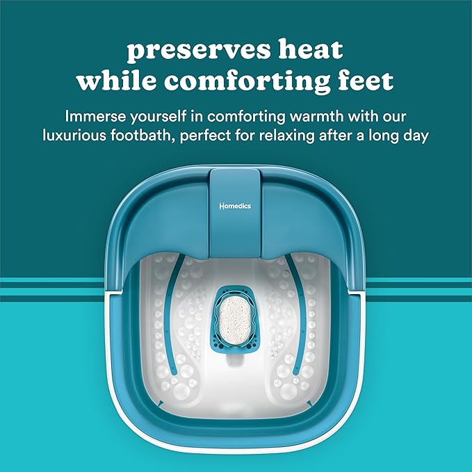 Homedics Smart Space Bubble Mate Collapsible Foot Spa, Heat-Maintaining, Bubble Massage with Pumice Stone and Splash Guard