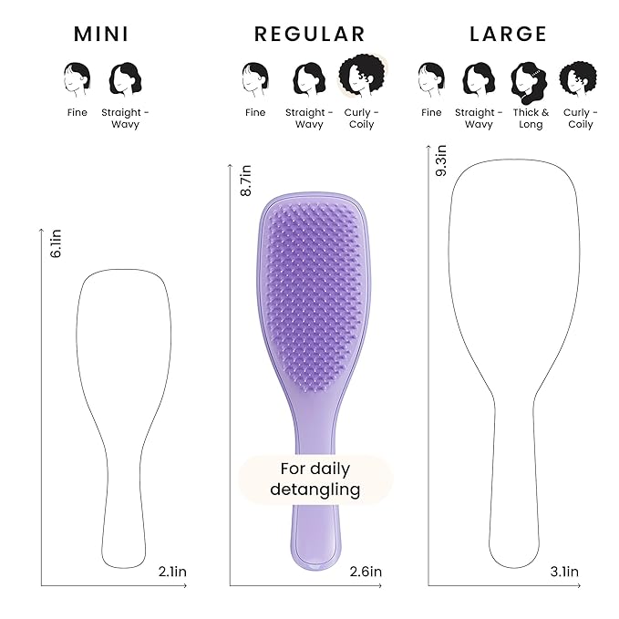 Tangle Teezer Ultimate Detangler Curly Hair Brush, Dry & Wet Hairbrush, Reduces Frizz & Breakage, for 3C to 4C Curly Hair Types, Purple Passion