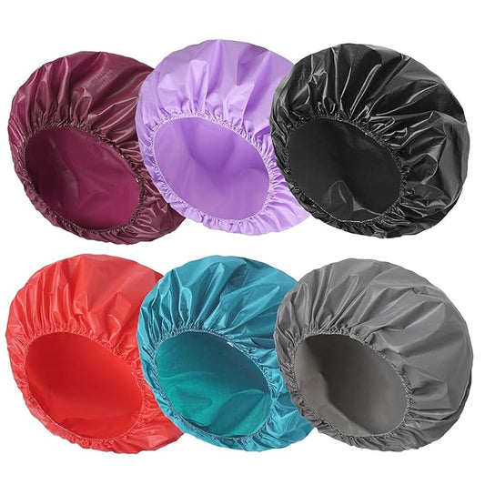 6 PCS Shower Caps for Women, Double Side Waterproof Shower Cap, Reusable Elastic Bath Caps for Shower, EVA Bathing Shower Caps, Bath Hair Caps - Black+Plum+Teal+Red+Lavender+Gray