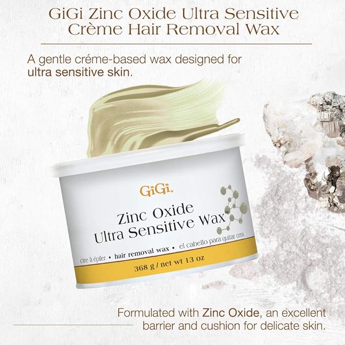 GiGi Zinc Oxide Hair Removal Wax for Ultra-Sensitive Skin, Gentle Formula for Face & Body, Soft Wax for Delicate Skin, 13 oz, 1 Pack