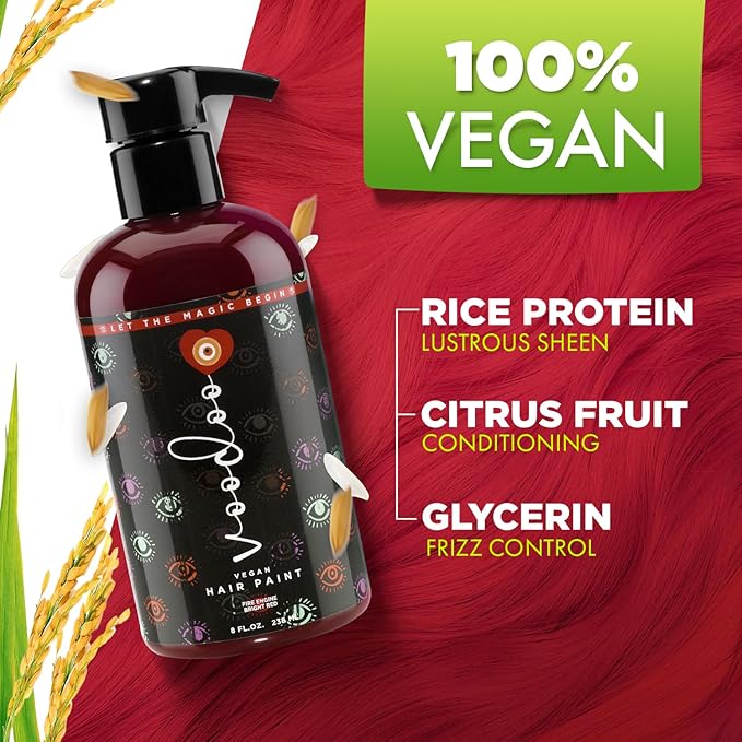 MOEHAIR Semi-Permanent Hair Color | Dark Blue Hair Dye 8 Oz | No Ammonia, Sulfate or Paraben | Vegan & Cruelty-Free | Voodoo Serenity Blue Hair Color (Bright Red)