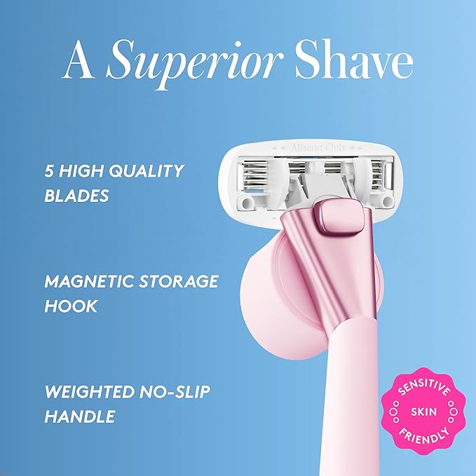 Athena Club Women's Razor Shave Kit, 1 Rose Razor Handle + 6 Blade Refills