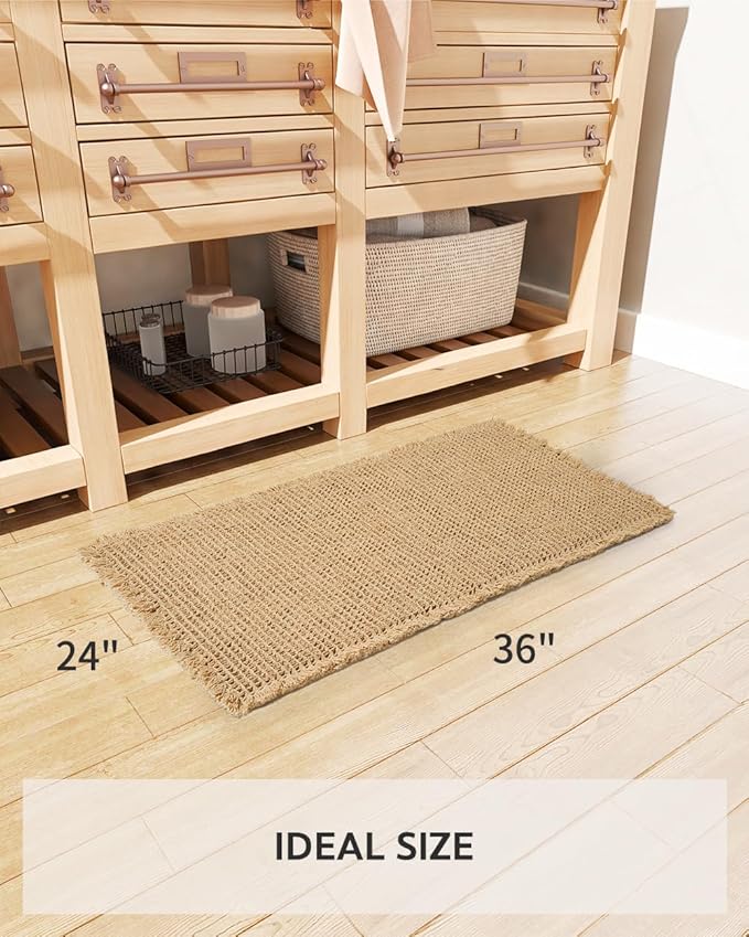 tchdio Waffle Bath Mat Rug, Super Absorbent Non Slip Bath Mats for Bathroom Mat Ultra Soft Bathmat Machine Washable Bathroom Rugs with Tassels, Bath Rugs Beside Tub, 24" x 36"