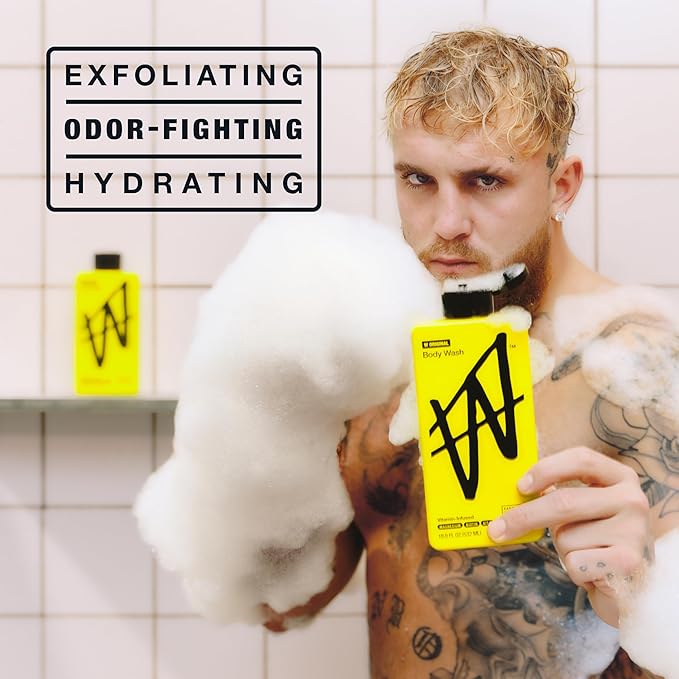 W By Jake Paul Exfoliating Body Wash for Men, Vitamin-Infused, Hydrating Shower Gel, Original, 18 fl oz