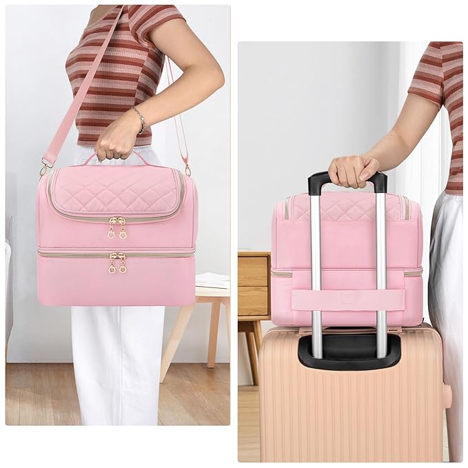 Nail Polish Organizer Case, Nail Supplies Storage Box Holds Nail Polish Bottles & Nail Lamp, Travel Nail Tech Carrying Case, Nail Kit Bag For Nail Stuff & Manicure Tools (Pink, 45 Slots)