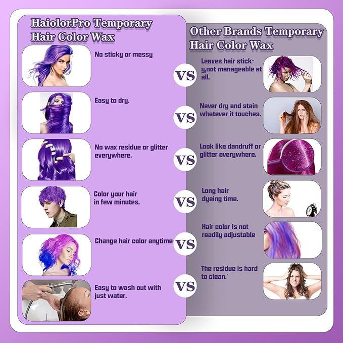 Purple Hair Color Wax, Temporary Hair Color Wax, Temporary Hair Dye for Dark Hair, Washable, Kids, Halloween, Cosplay, Party, Girls