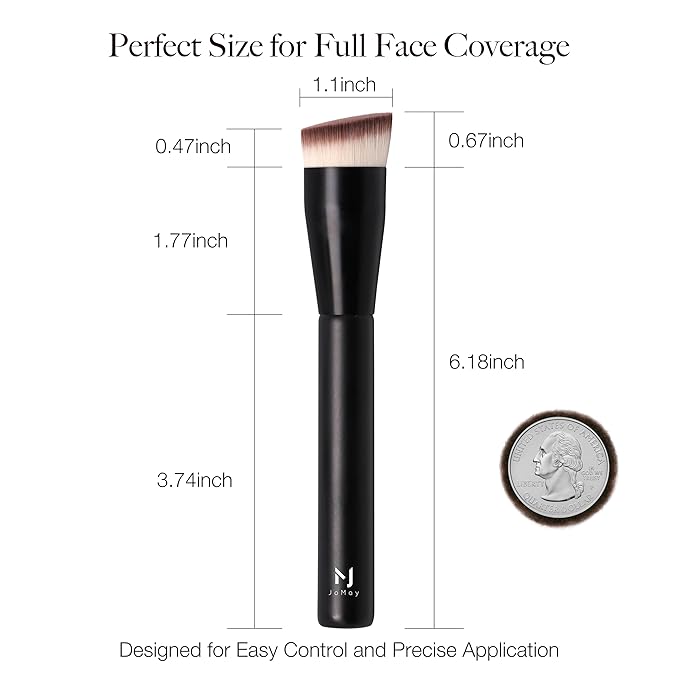 JoMay Flat Top Kabuki Foundation Brush for Liquid Makeup – Vegan Makeup Brush for Liquid, Cream & Powder – Dense, Soft Bristles for Flawless, Streak-Free Finish – Black