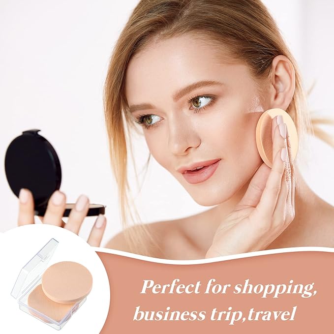 Patelai 100 Pieces Round Makeup Sponges Cosmetic Sponge Round Primer Compact Powder Puff with Transparent Case Makeup Powder Puffs Applicator Make up for Foundation Cosmetic