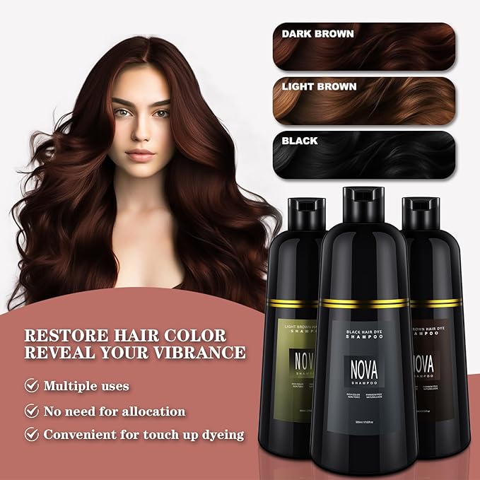 Hair Dye Shampoo & Champu Para Canas - Natural 3-in-1 Instant Gray Coverage for Men & Women (Dark brown-500ml)