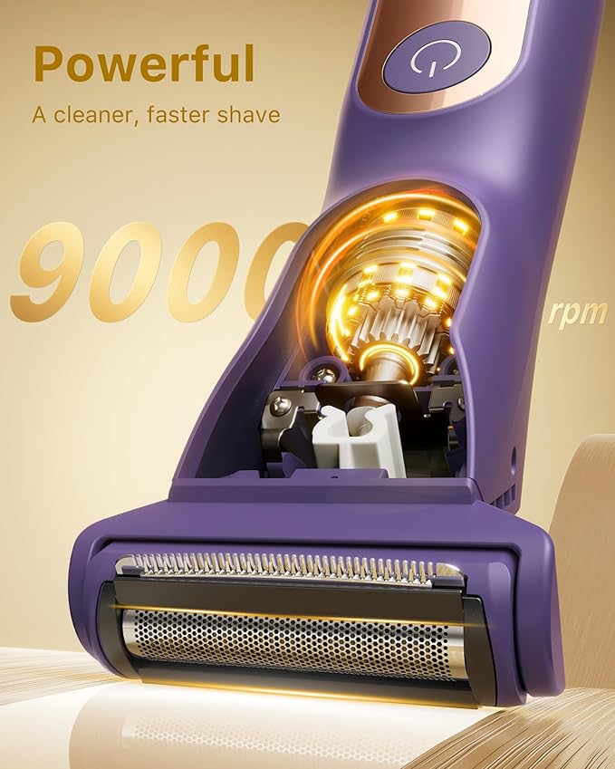 New Bikini Trimmer for Women [LED Light & Diaplay] Electric Foil Shaver for Men, Body Hair Trimmer for Face, Groin, Arm, Back, Wet/Dry Painless Groomer with Ceramic Blade,Travel Razor, Purple