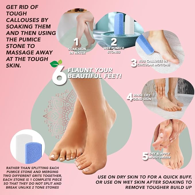 Earth & I - 4 Count - Pumice Stones for Feet, Foot Scrubber, Foot File, Callous Remover for Feet, 2 Grit Levels, Foot Scrubber Dead Skin Remover, Pedicure Tools for Feet