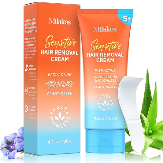 Painless Hair Removal Cream - Soothing Depilatory for Women with Sensitive Skin. Enriched with Aloe, Chamomile & Vitamin E, For Legs, Arms, Bikini & Underarms.