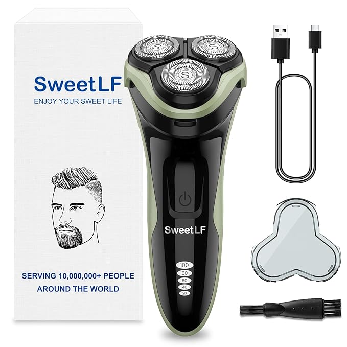 SweetLF Electric Razor for Men with Pop-Up Trimmer, IPX7 Waterproof Electric Shaver, Rechargeable Cordless Shavers for Men, Type-C, 120Mins Runtime, Plug & Play