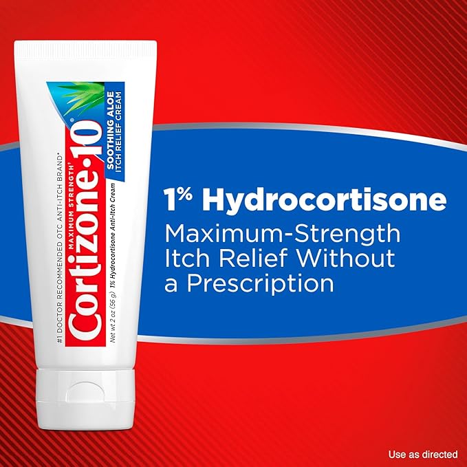 Cortizone-10 Maximum Strength Soothing Aloe Itch Relief Cream, 1% Hydrocortisone, Fast-Acting, Anti-Itch Cream for Bug Bites, Rash, Eczema, Psoriasis, Poison Ivy, Oak, Sumac, 2 oz (Pack of 4)