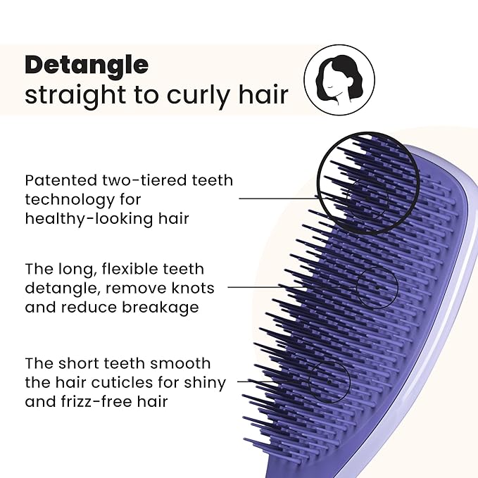Tangle Teezer Ultimate Detangler Brush for Wet & Dry Hair, Eliminates Knots & Reduces Breakage for All Hair Types, Amazon Exclusive Lilac Purple