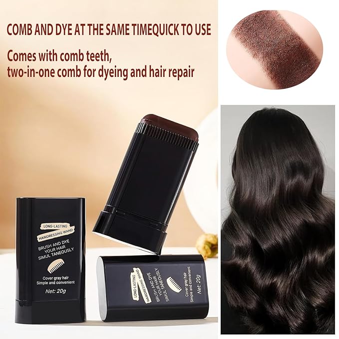 2-in-1 Hair Color Stick & Comb, Long-Lasting Waterproof Color,Sweat-Proof, Quick Root Touch-Up, Coloring Tool – For Women & Men (Brownish Black-2PCS)