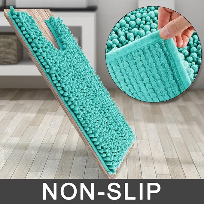 Yimobra Toilet Rug U Shaped Washable 24x20 Inch - Ultra Soft Absorbent Chenille Bath Rugs for Toilet, Quick Dry & Machine Washable, Non Slip Contour Bathroom Mat, Lake Blue