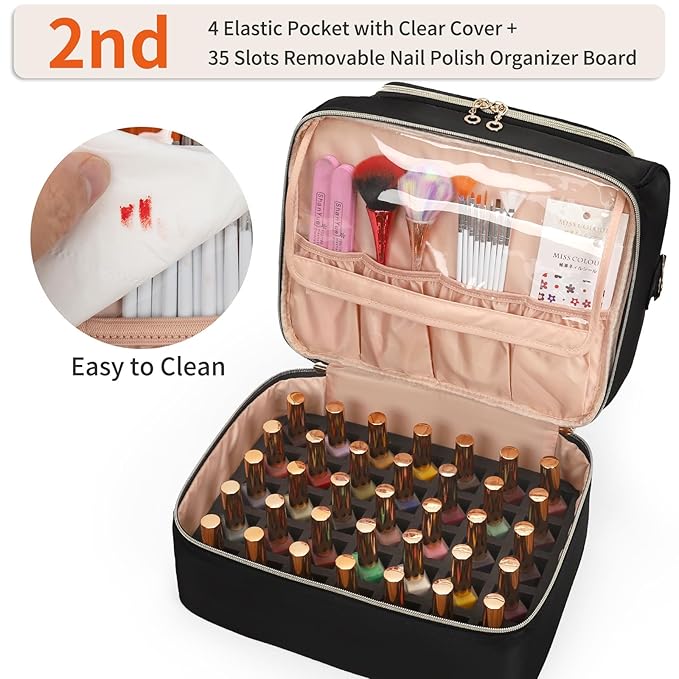 CUBETASTIC Nail Polish Organizer, Portable Nail Polish Storage Case Holds 45 Bottles Nail Polish & Nail Lamp, Travel Nail Supplies Organizer for Nail Tech Kit & Manicure Tools